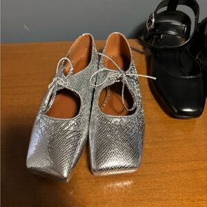 Silver Textured Square-Toe Flats